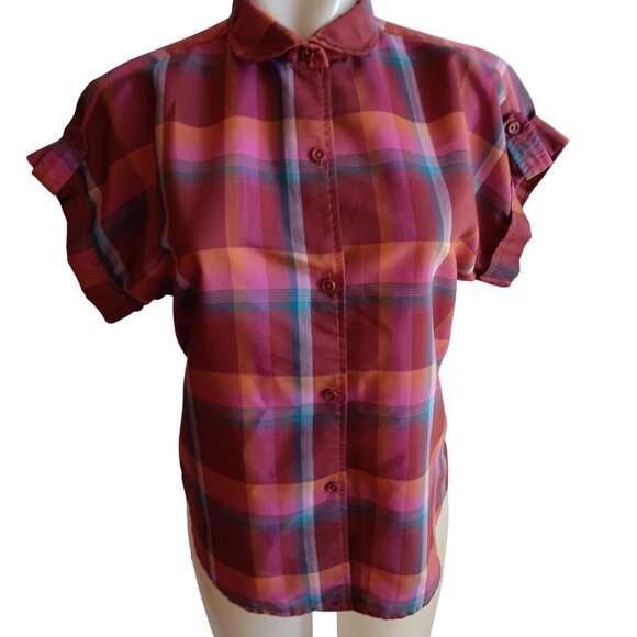 Vintage Womens Top Small 1970s Cottage Core Shirt Fall Rustic Plaid Spare Parts - Picture 2 of 5